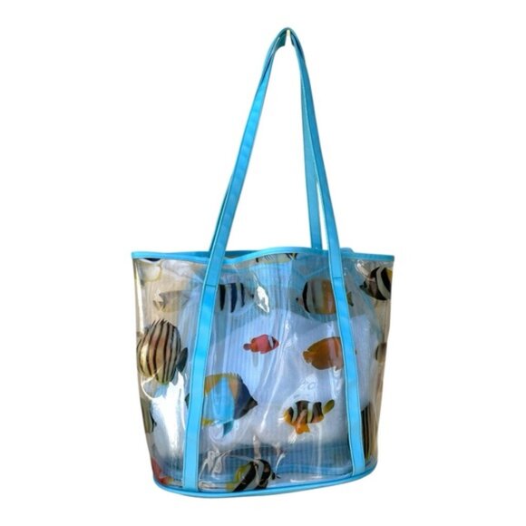 Vintage Clear Fish Print Large Beach Tote Bag - Picture 2 of 8